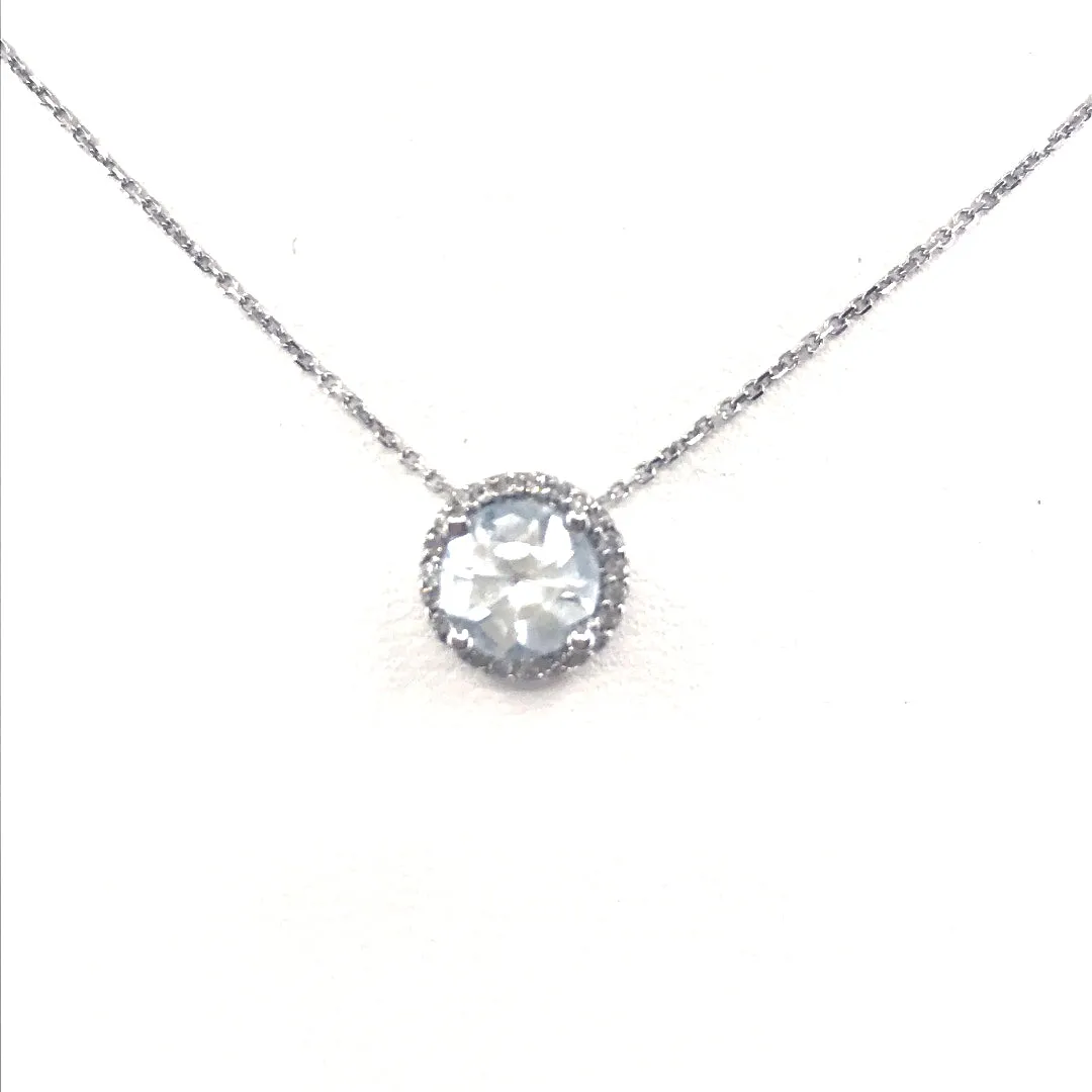 14K Gold  White Topaz Solitaire Necklace