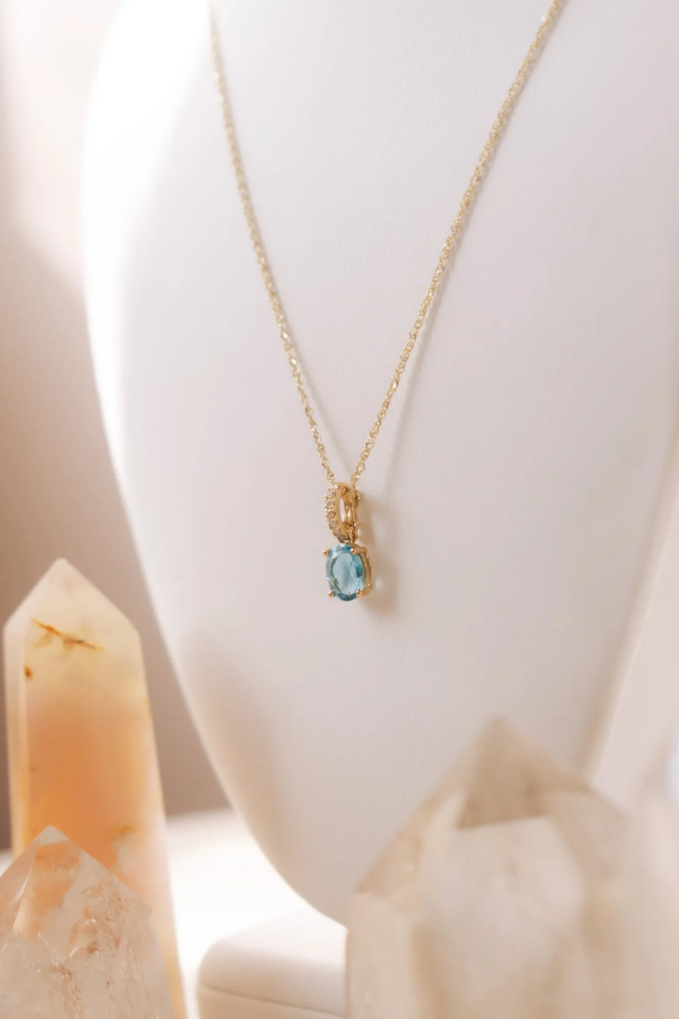 14k Oval Topaz & Diamond Necklace