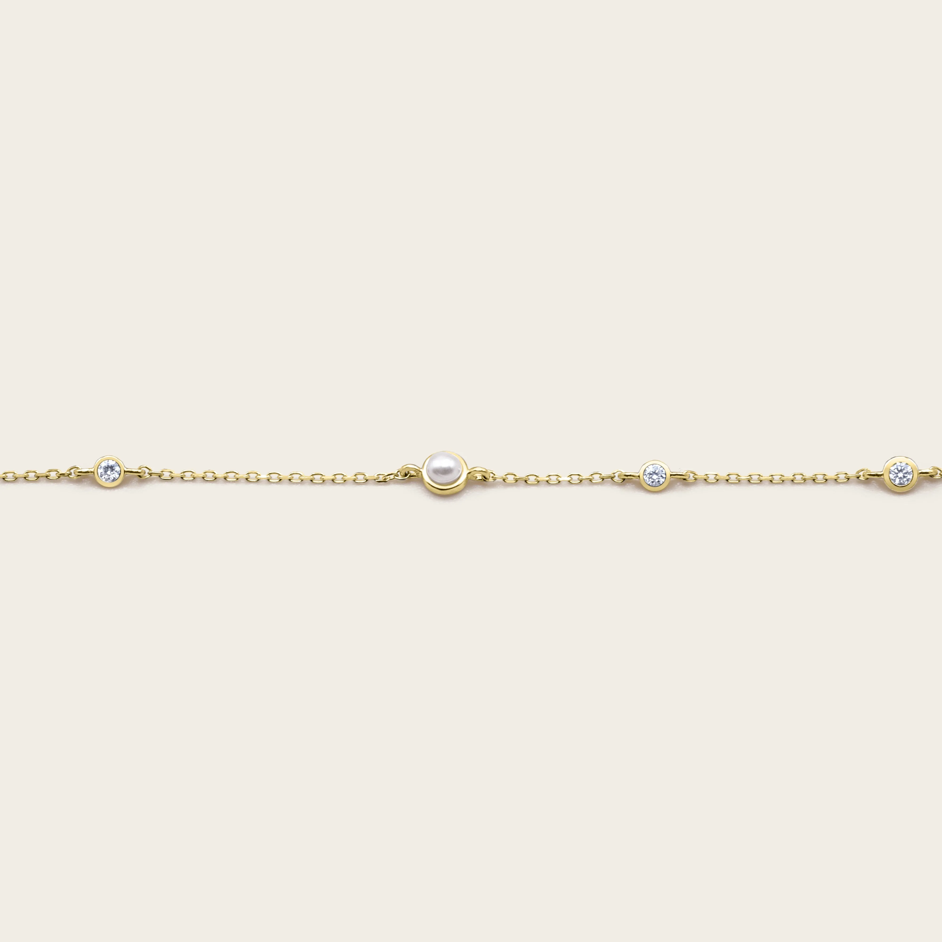 14k Solid Gold Diamond and Pearl Station Bracelet