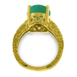 14K Solid Yellow Gold Ring w/ Natural Oval Emerald
