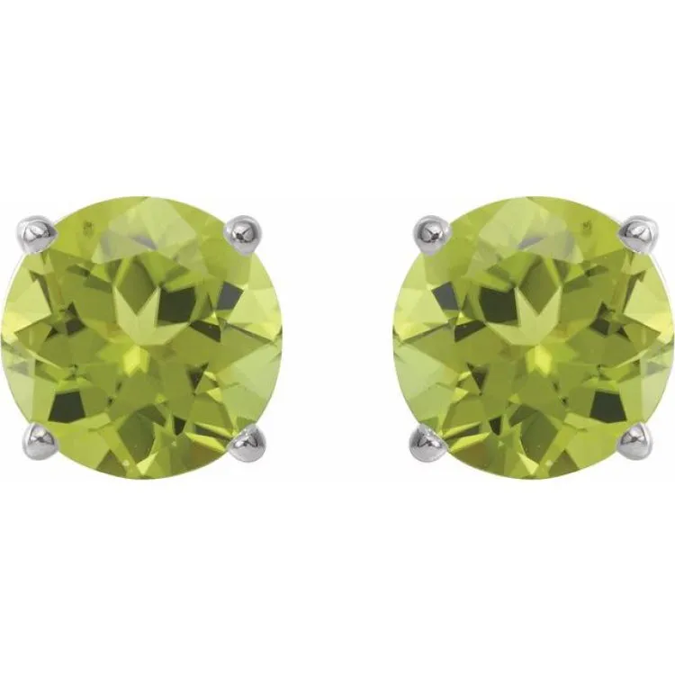 14K White 8 mm Natural Peridot Stud Earrings