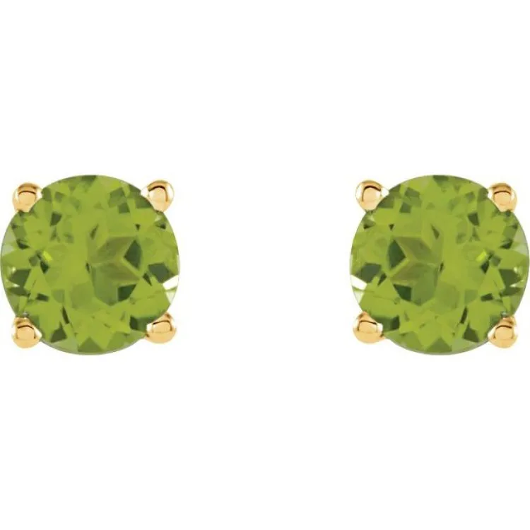 14K Yellow 8 mm Natural Peridot Stud Earrings
