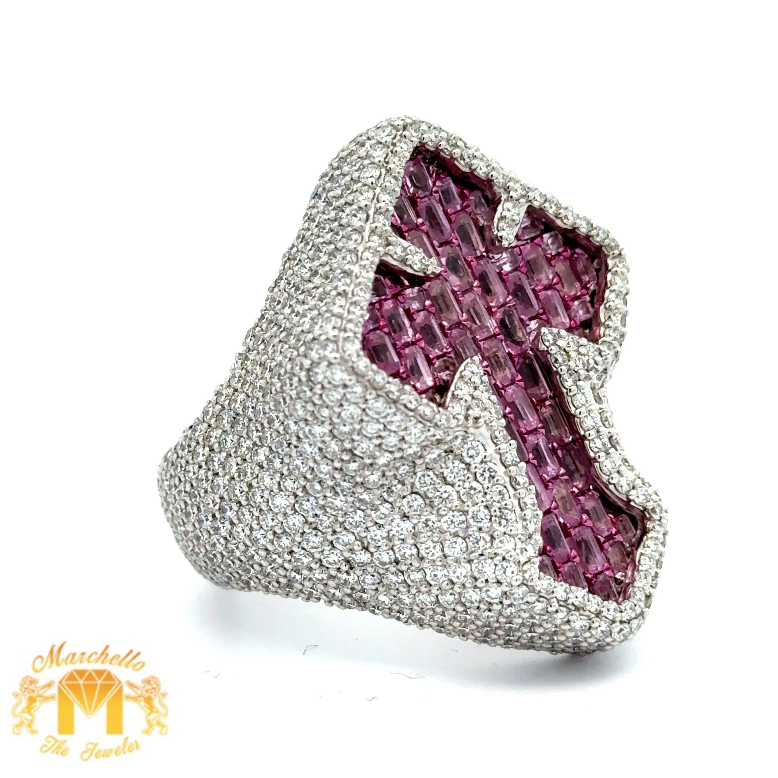 8.55ct diamonds 14k White Gold 3D Cross Ring with Round Diamonds and Sapphire (solid, emerald-cut VS/SI diamonds)