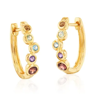 9ct Yellow Gold Mixed Gemstone Huggie Hoops