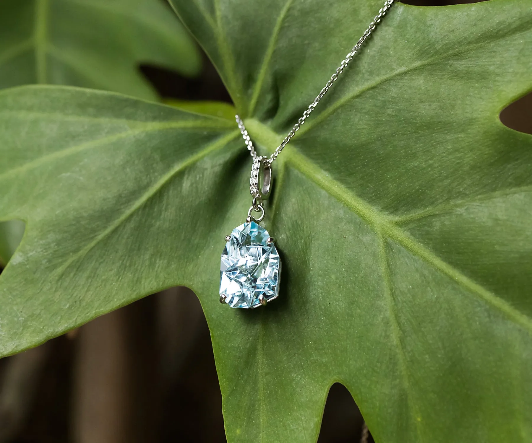 Angular Cut Blue Topaz Diamond Necklace