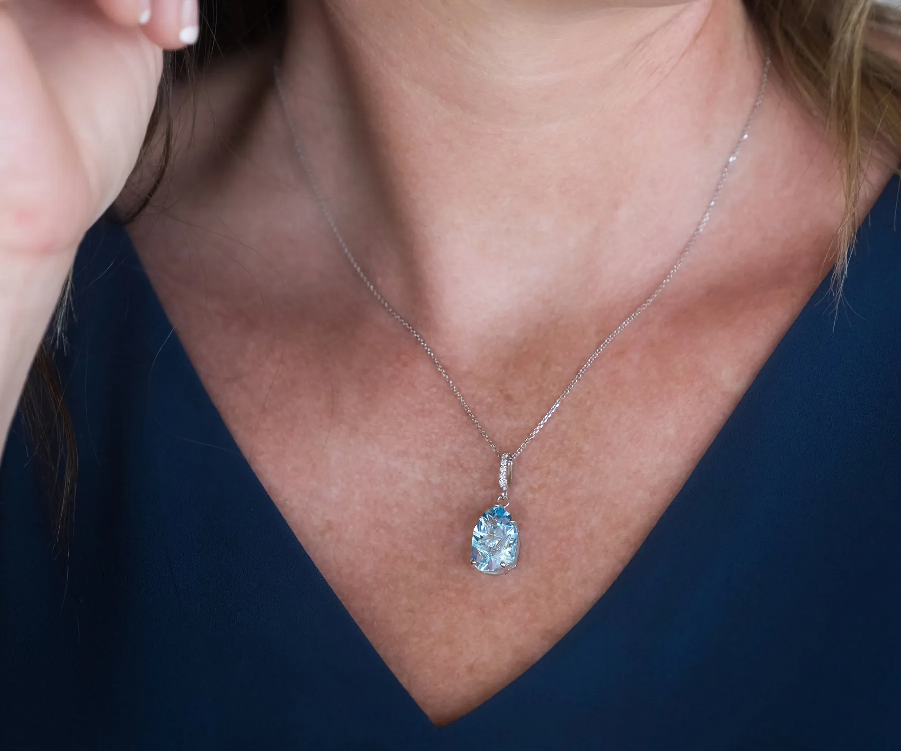 Angular Cut Blue Topaz Diamond Necklace