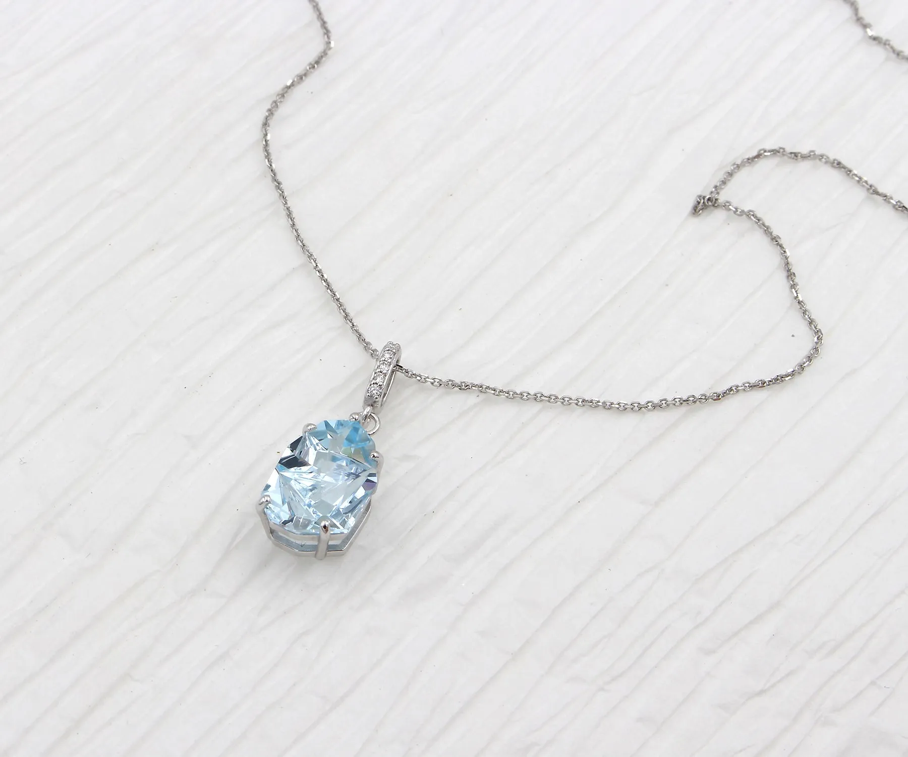 Angular Cut Blue Topaz Diamond Necklace
