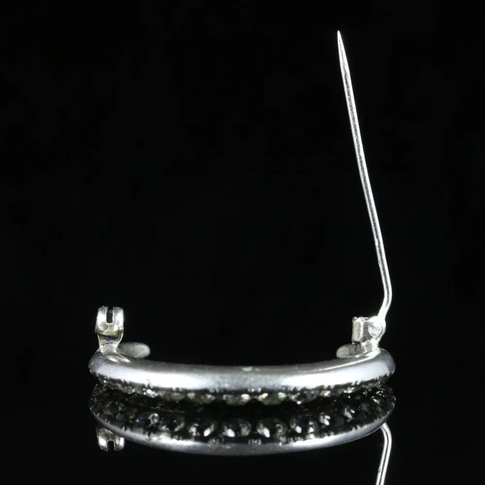 Antique Victorian Paste Crescent Moon Brooch Silver Dated 1898