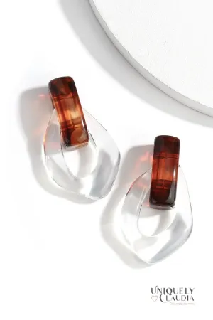Art Deco Amber & Clear Lucite Earrings