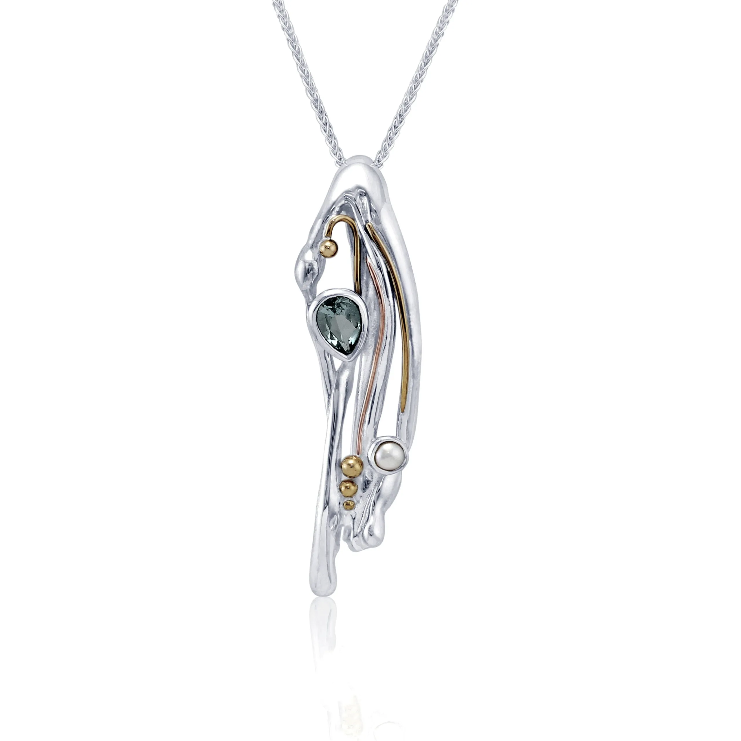 Banyan Flowing Blue Topaz and Pearl Organic Silver Necklace