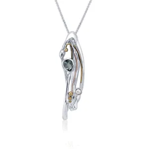 Banyan Flowing Blue Topaz and Pearl Organic Silver Necklace