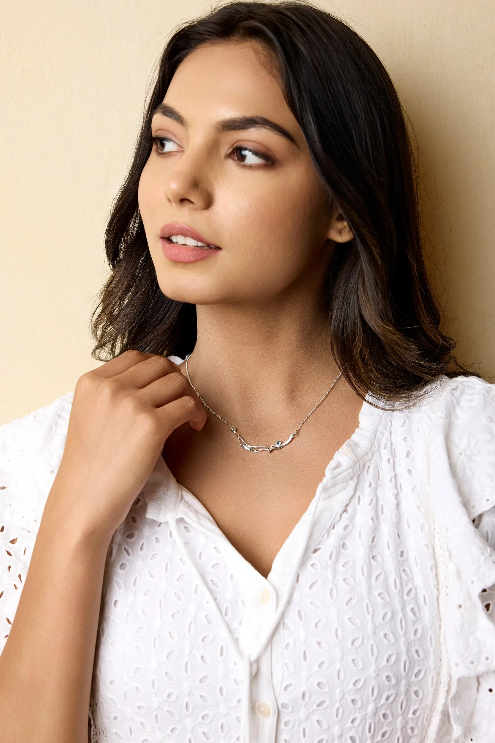 Banyan Sterling Silver Dainty Blue Topaz Necklace