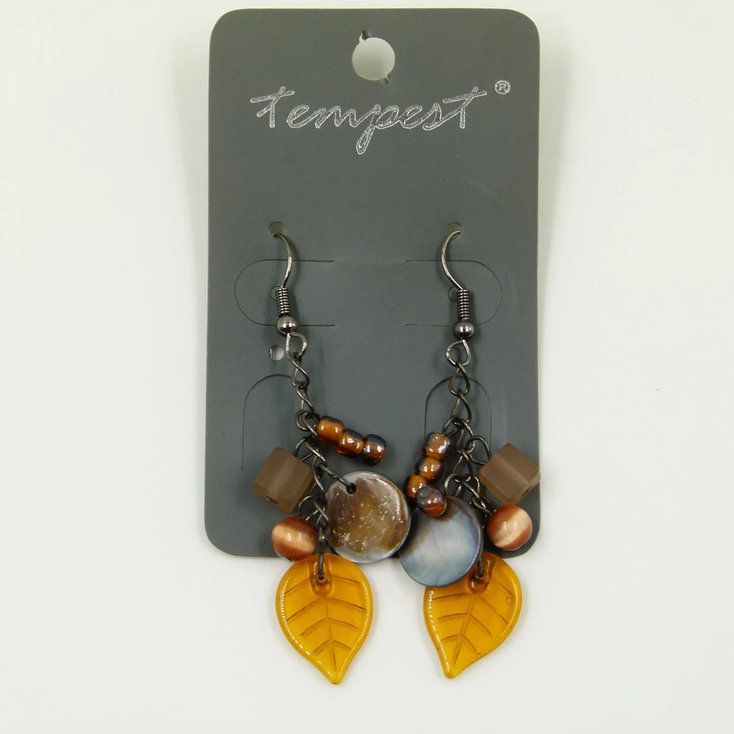 Beaded drop earrings with leaf detail