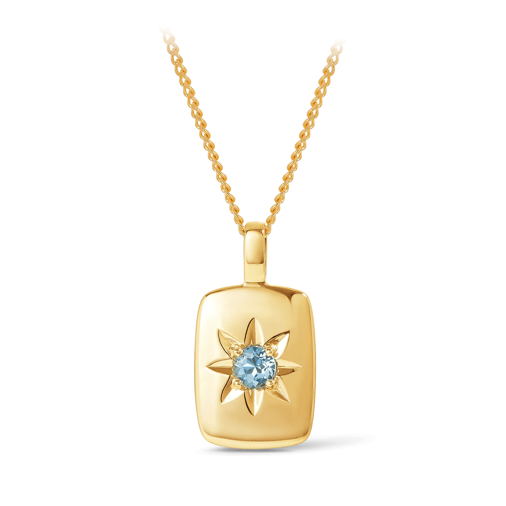 Blue Topaz Star Set Rectangular Pendant in 9ct Yellow Gold