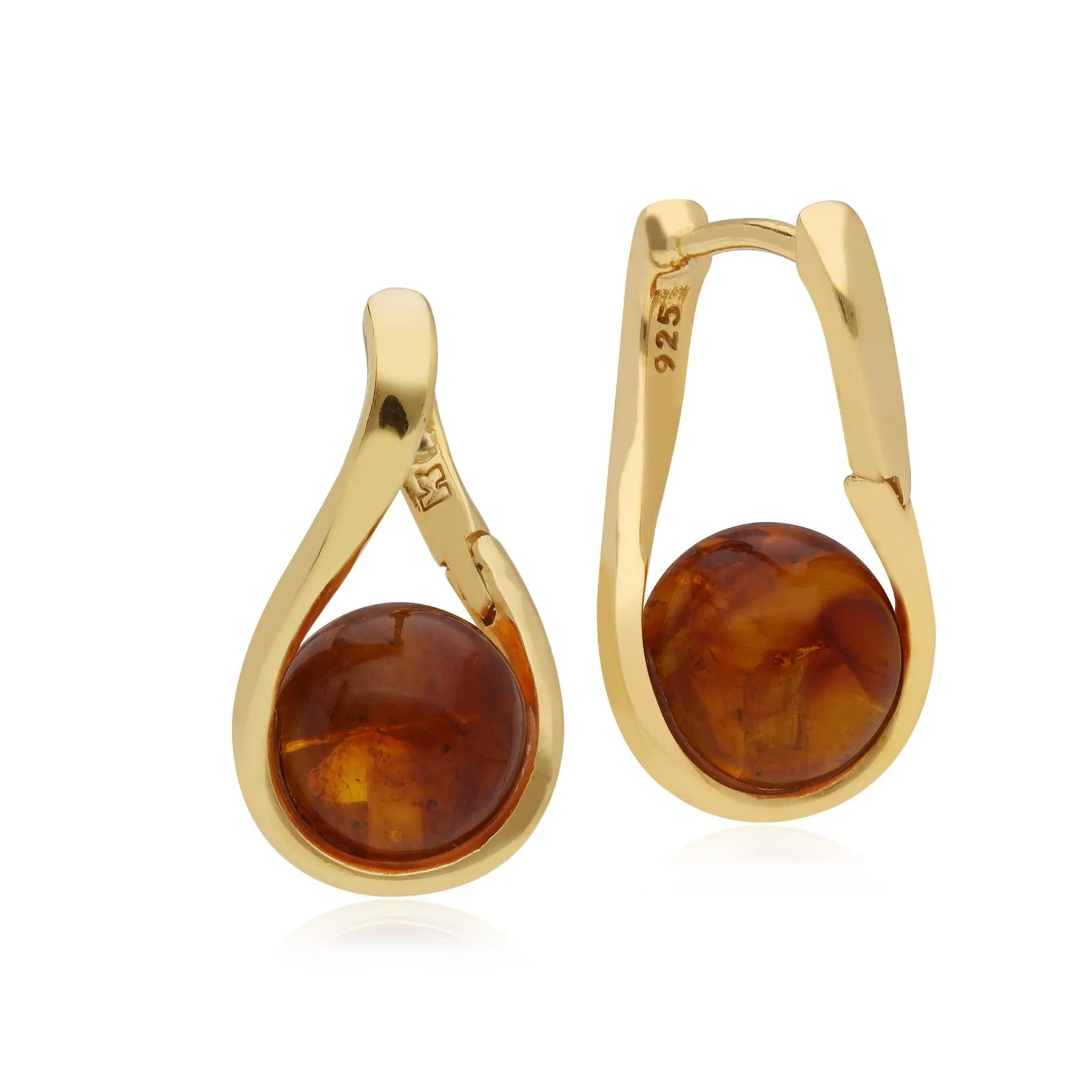 Boucles d'Oreilles Kosmos Argent 925 Plaqué Or Ambre Boule
