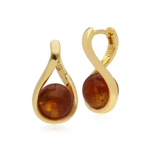 Boucles d'Oreilles Kosmos Argent 925 Plaqué Or Ambre Boule