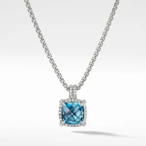 David Yurman Chatelaine Pave Bezel Pendant Necklace with Hampton Blue Topaz and Diamonds, 9mm