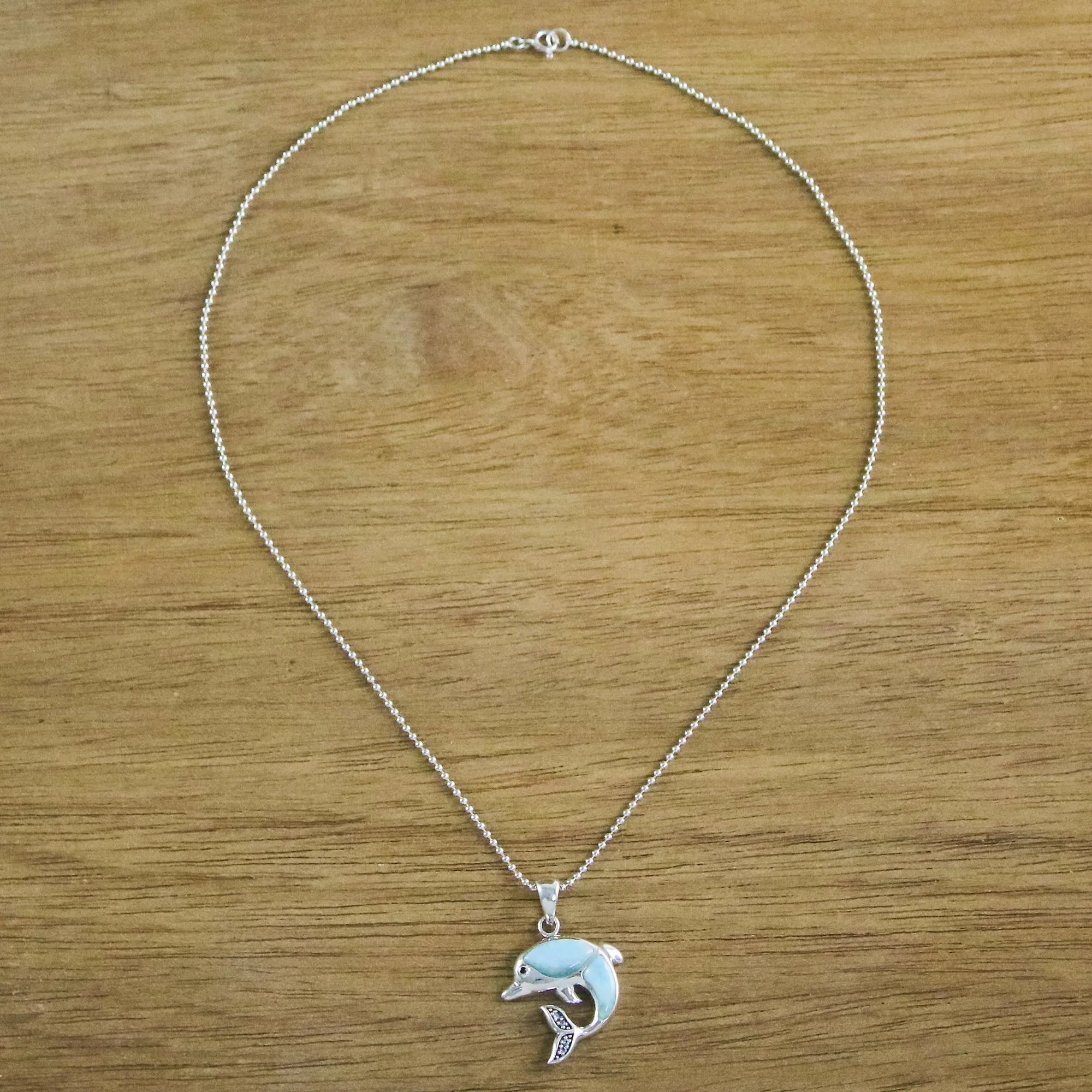 Dolphin Leap Larimar & Silver Pendant Necklace