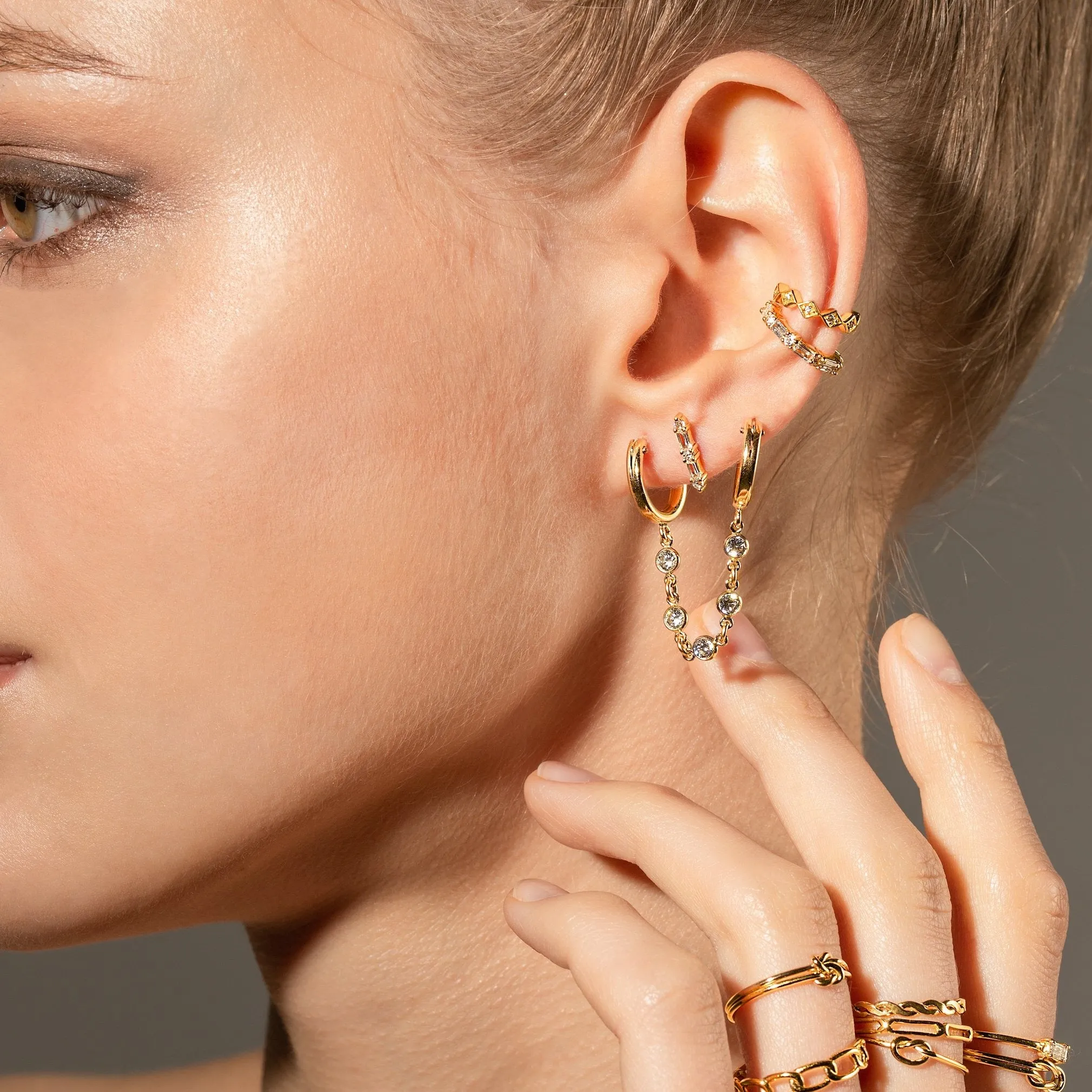 Double Hoop Sparkle Chain Earring