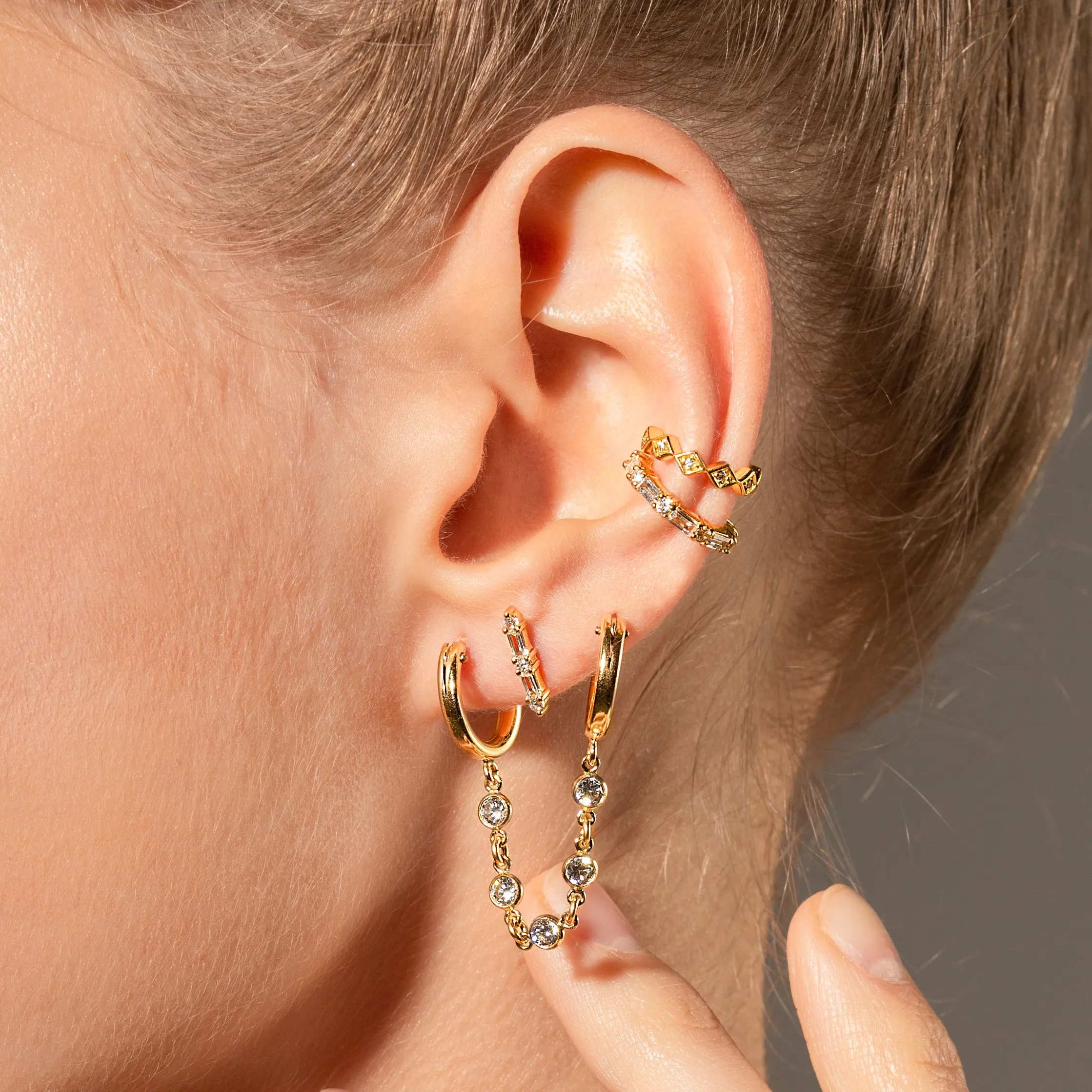 Double Hoop Sparkle Chain Earring