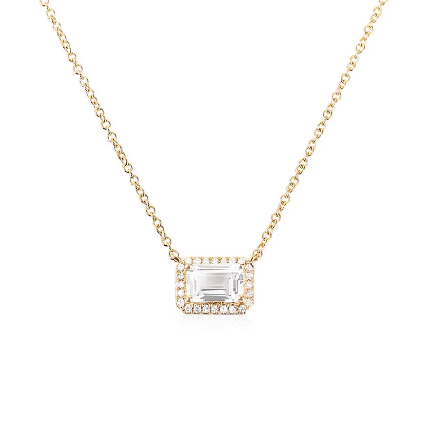 EMERALD CUT TOPAZ WITH DIAMOND NECKLACE