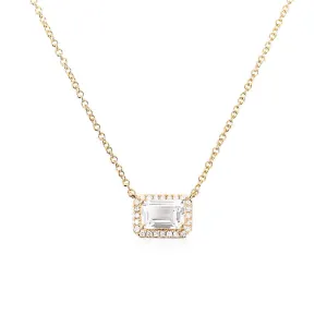 EMERALD CUT TOPAZ WITH DIAMOND NECKLACE