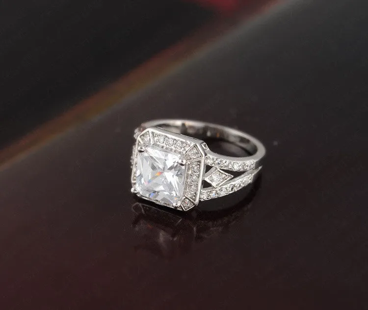 Exquisite Silver Plated Cubic Zircon Crystal Ring