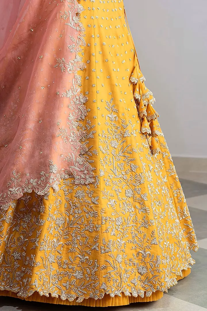 Exquisite Yellow Dupion Silk Lehenga with Zardozi Embroidery