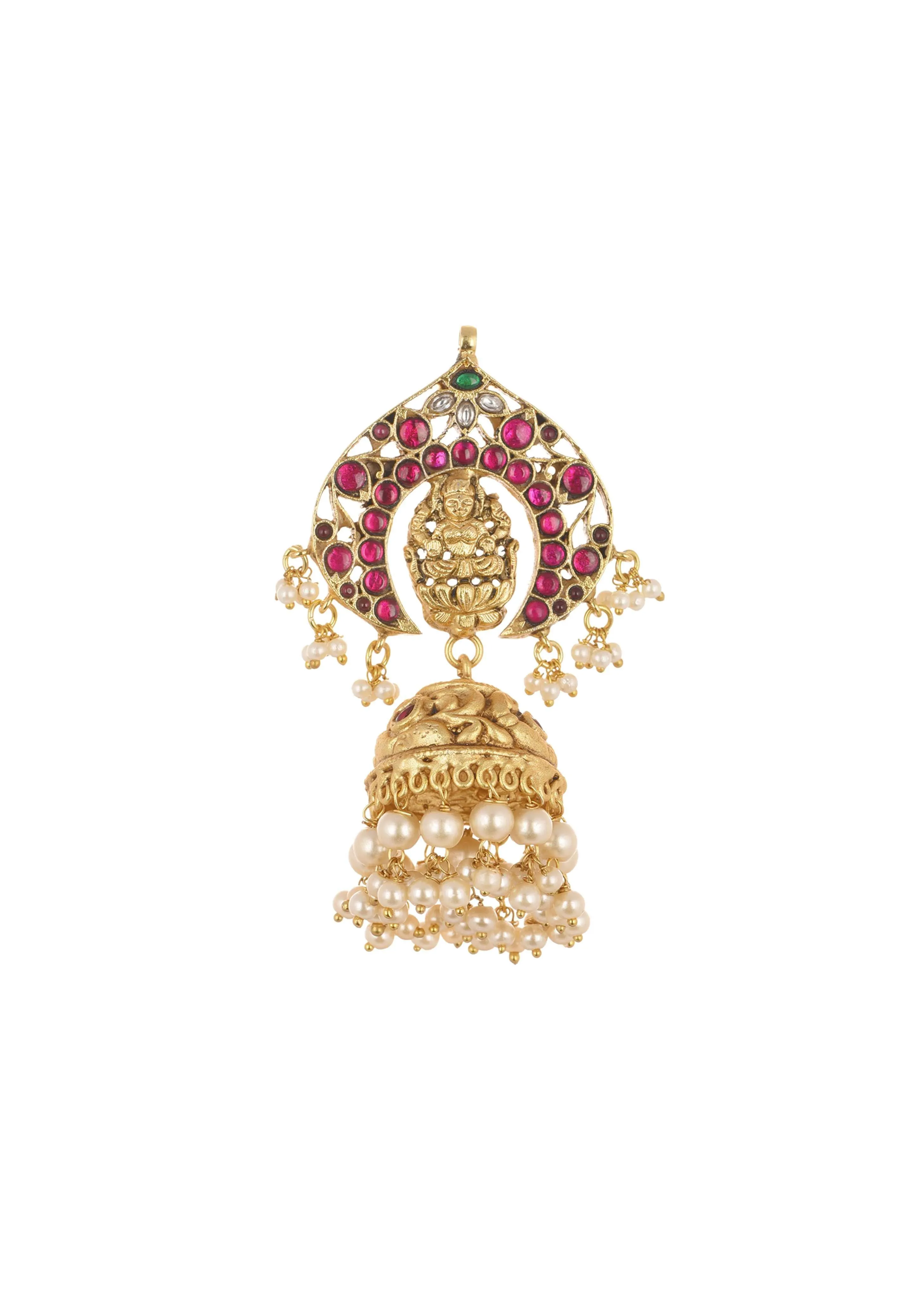 Gold Finish Jhumkas With Pearls And Meenakari Work