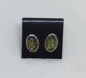 Green Amber Stud Earrings