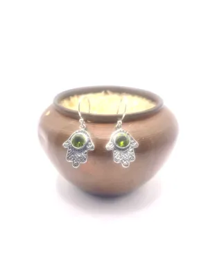 Hamsa earrings with Peridot