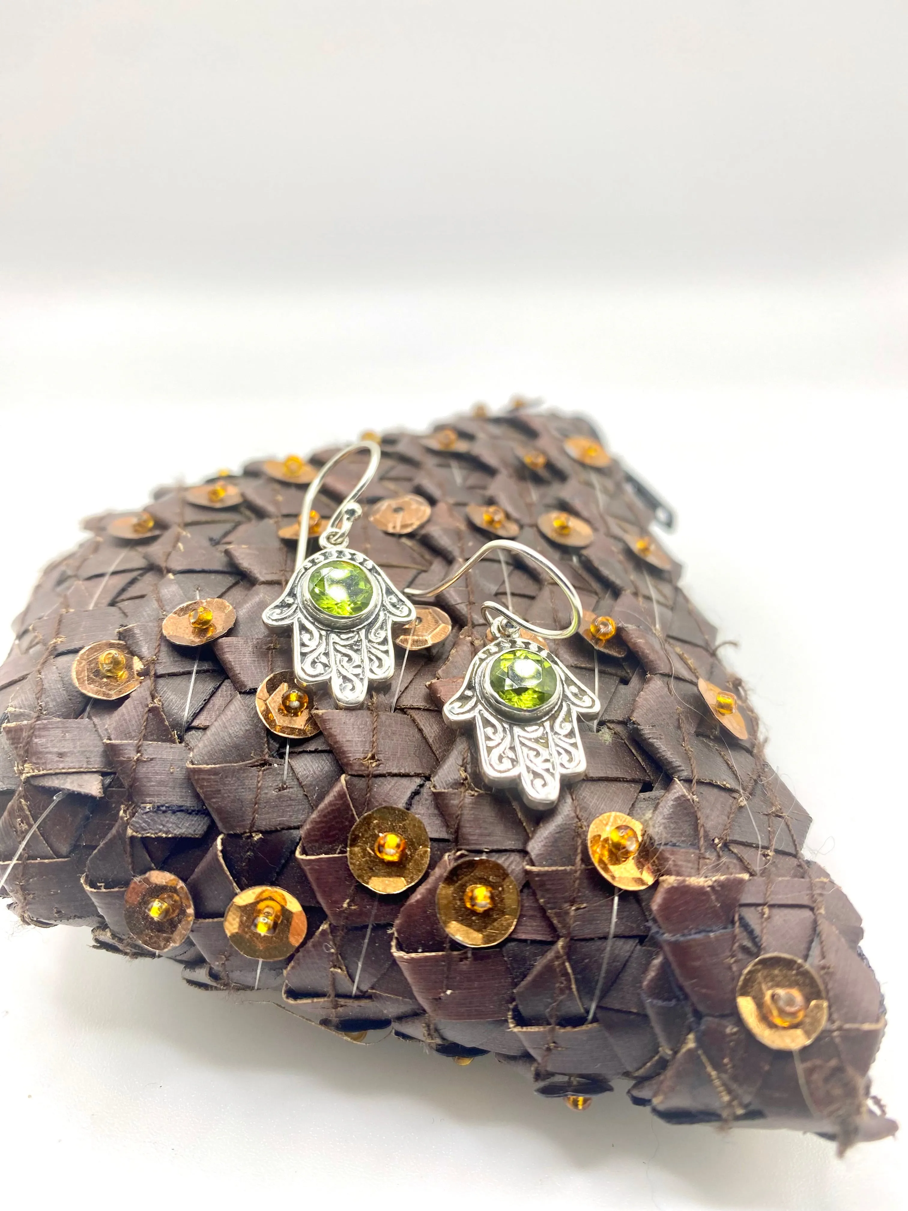 Hamsa earrings with Peridot