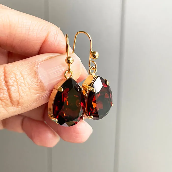 Kenza Amber Swarovski Pear Drop Earrings