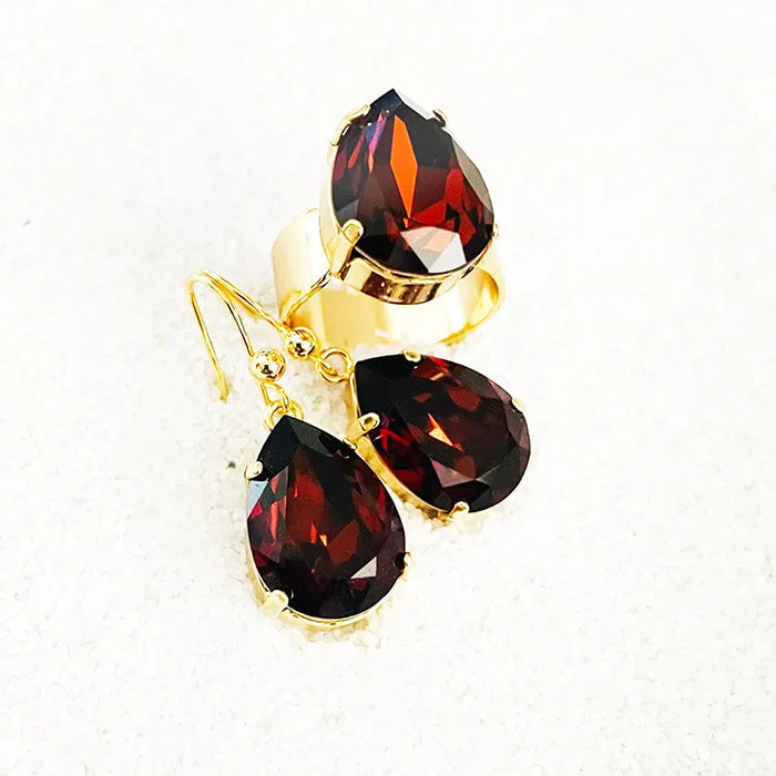 Kenza Amber Swarovski Pear Drop Earrings