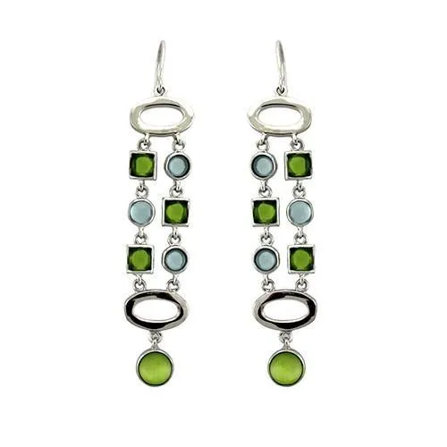 LOAS1334 - Rhodium 925 Sterling Silver Earrings with AAA Grade CZ  in Peridot