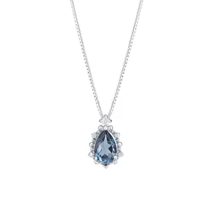 London Blue Topaz Drop Necklace (White Gold)