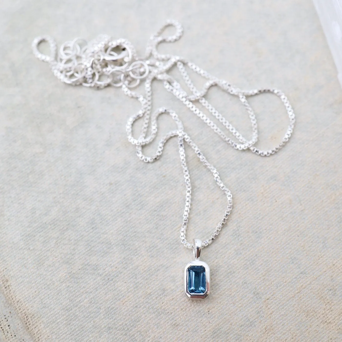 London Blue Topaz Vertical Octagon Necklace - Sterling Silver
