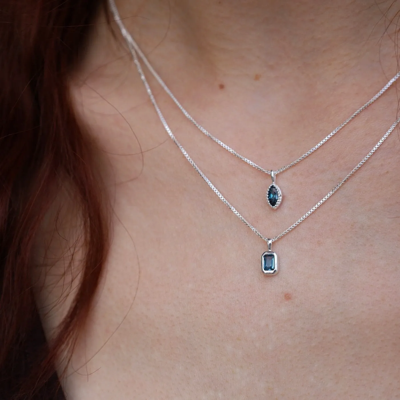 London Blue Topaz Vertical Octagon Necklace - Sterling Silver