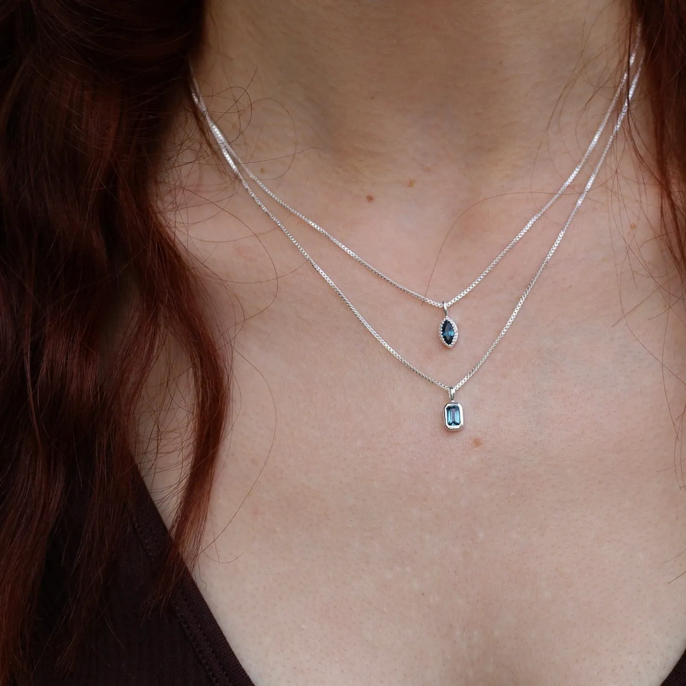 London Blue Topaz Vertical Octagon Necklace - Sterling Silver
