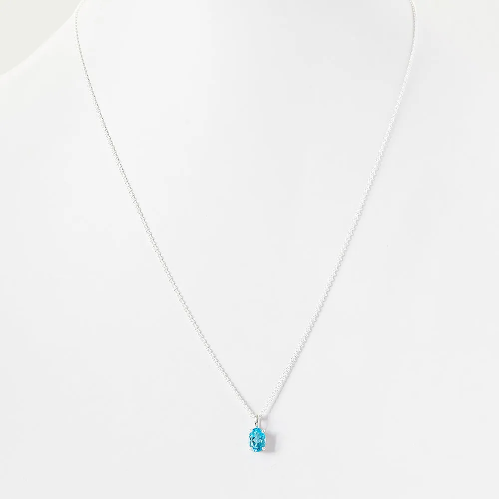 Luna, an Oval cut Swiss Blue Topaz Necklace - 7x5mm