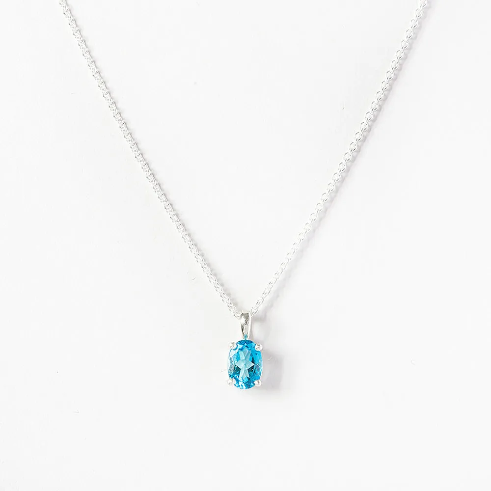 Luna, an Oval cut Swiss Blue Topaz Necklace - 7x5mm