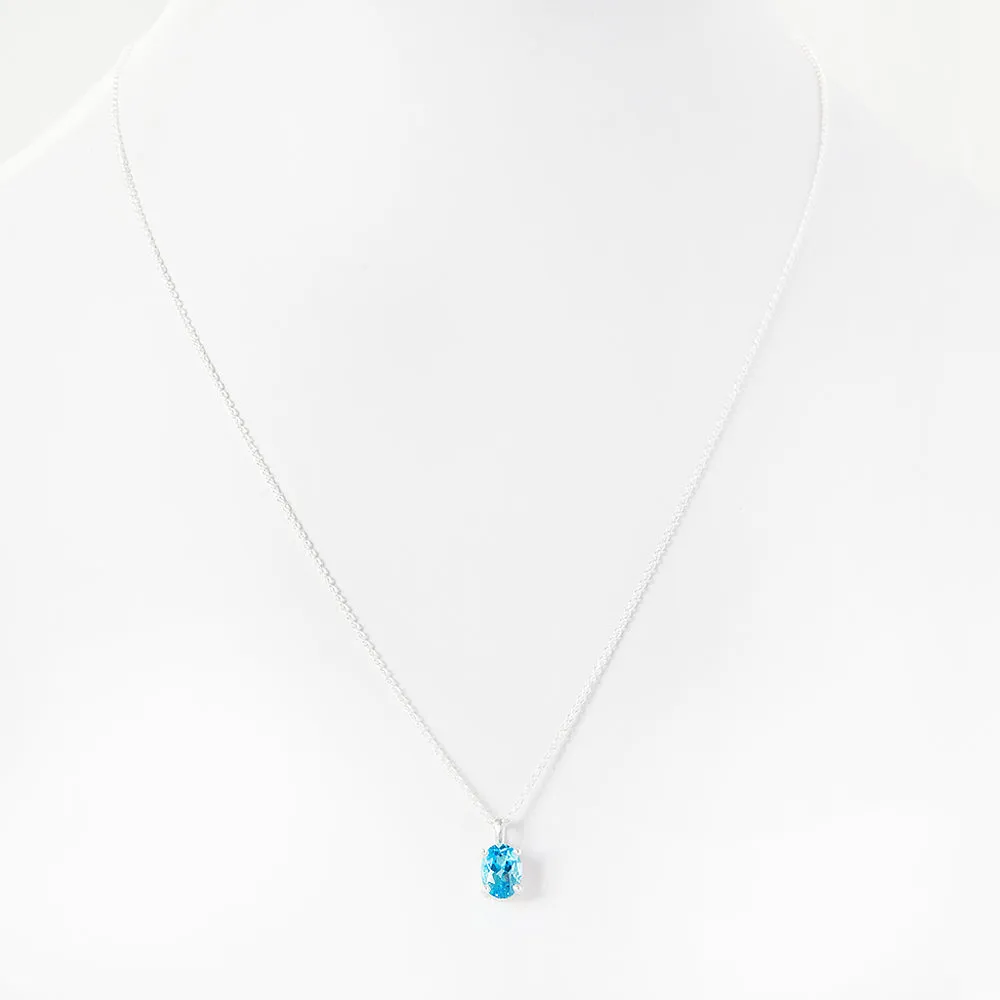 Luna, an Oval cut Swiss Blue Topaz Necklace - 8x6mm