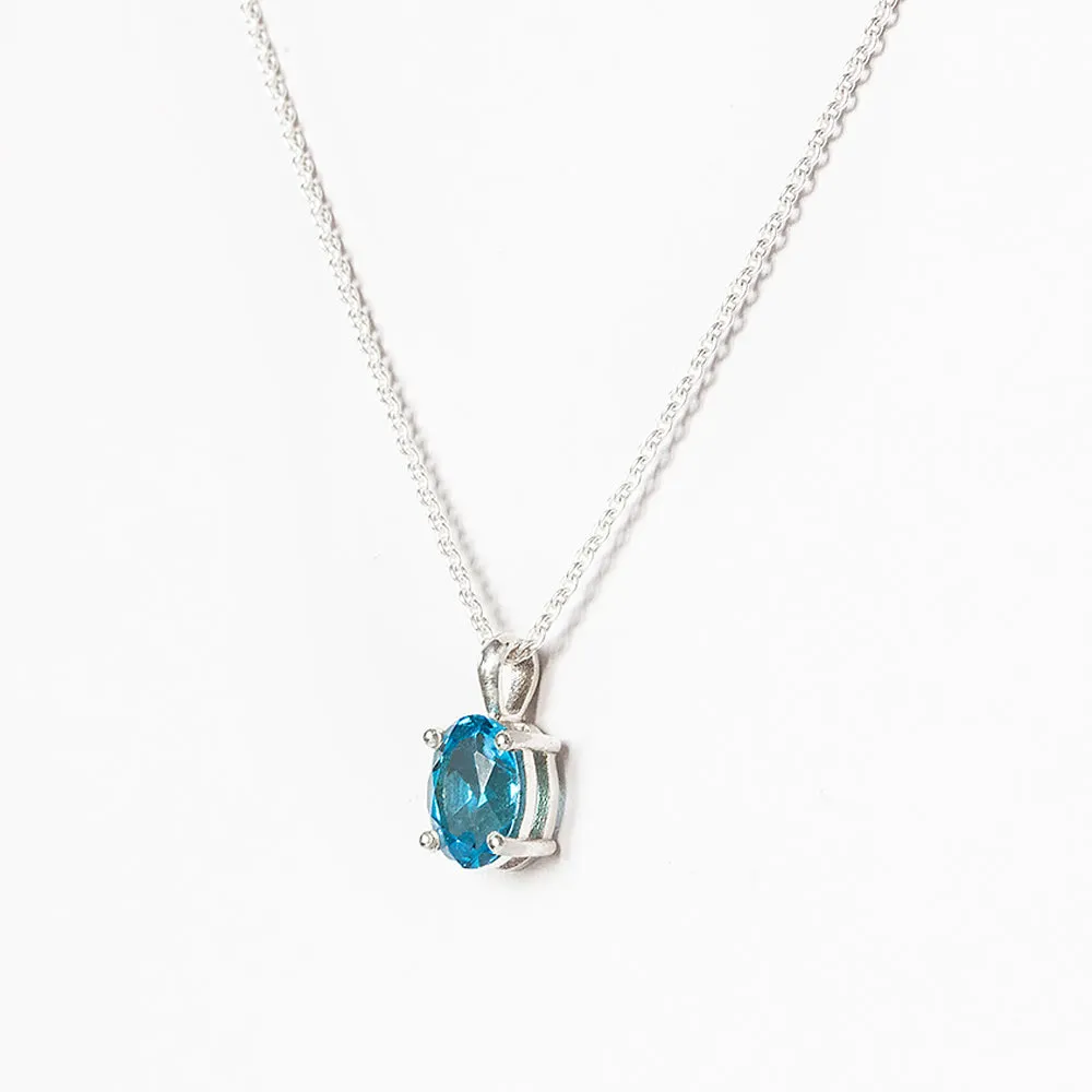 Luna, an Oval cut Swiss Blue Topaz Necklace - 8x6mm