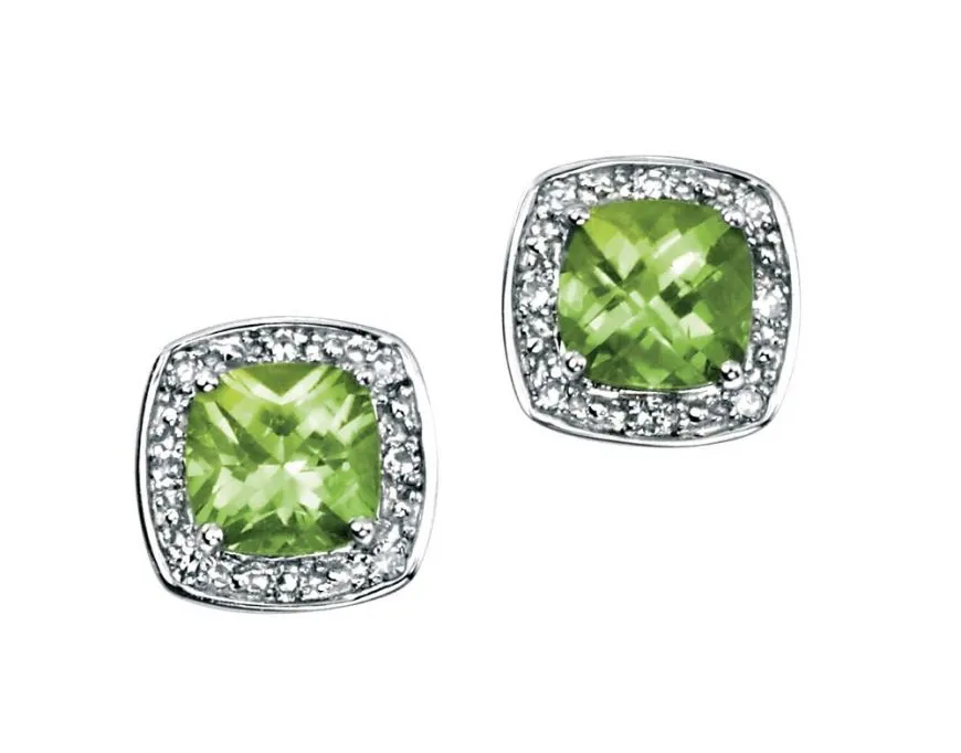 MILENA 9ct White Gold Diamond and Peridot Stud Earrings