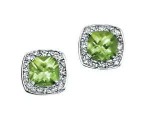 MILENA 9ct White Gold Diamond and Peridot Stud Earrings