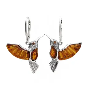 MILENA Earrings Silver and Baltic Amber Hummingbird