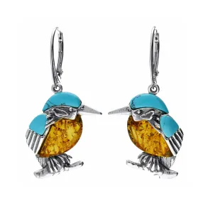 MILENA Earrings Silver and Baltic Amber Kingfisher