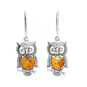 MILENA Earrings Silver and Baltic Amber Owl