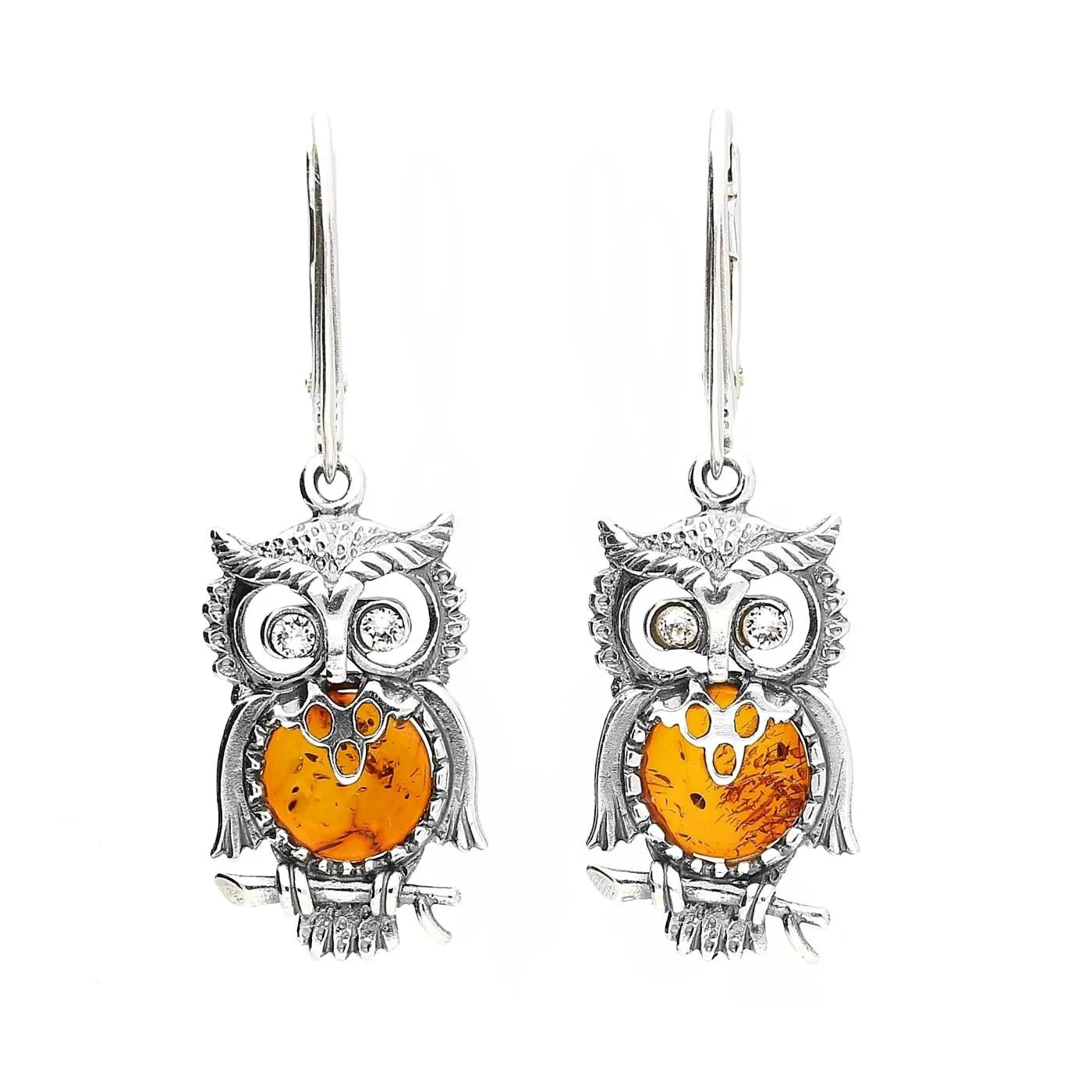 MILENA Earrings Silver and Baltic Amber Owl