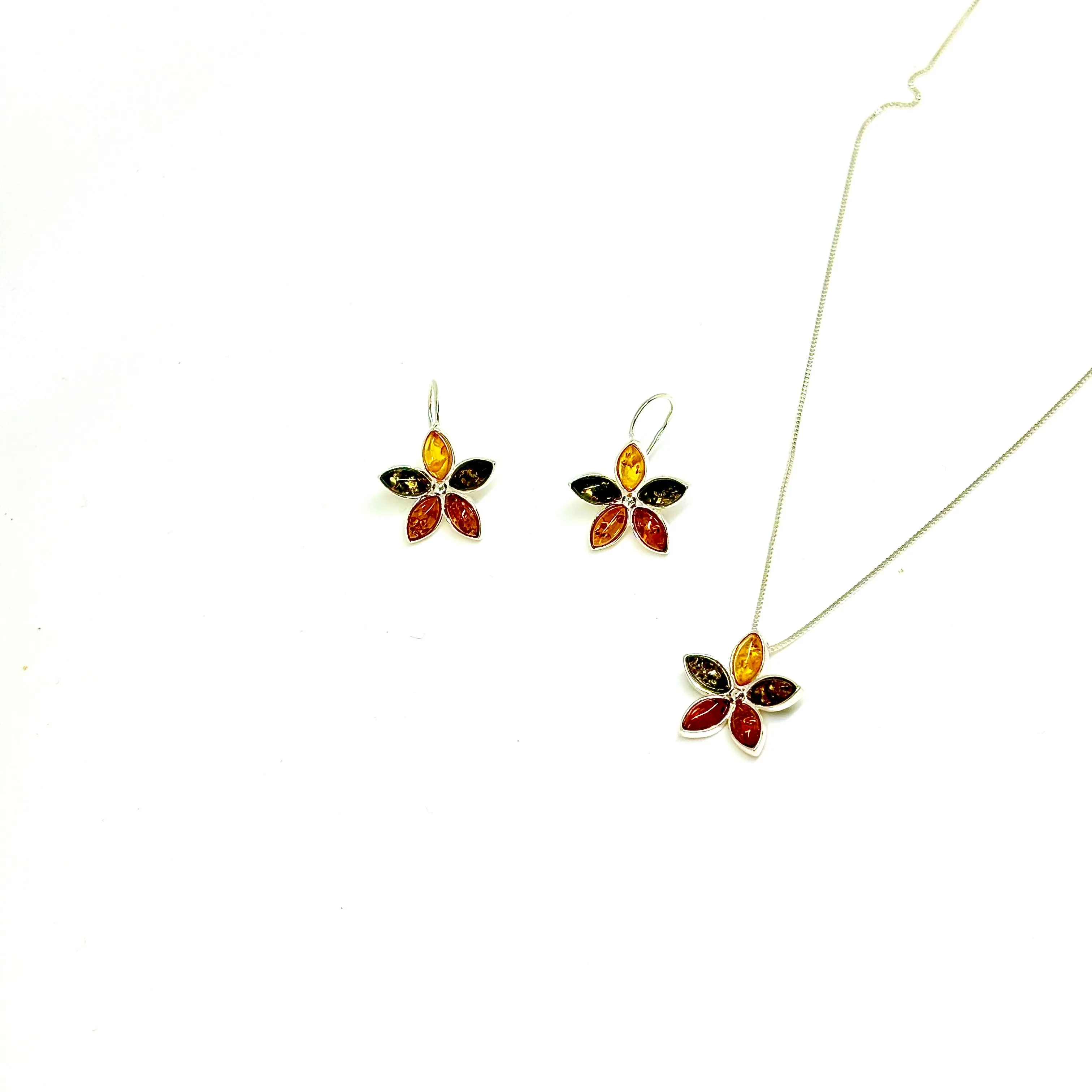 Multi Color Flower Pendant Necklace/Earrings Set